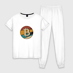 Пижама хлопковая женская Биткоин в стиле ретро Retro Bitcoin, цвет: белый