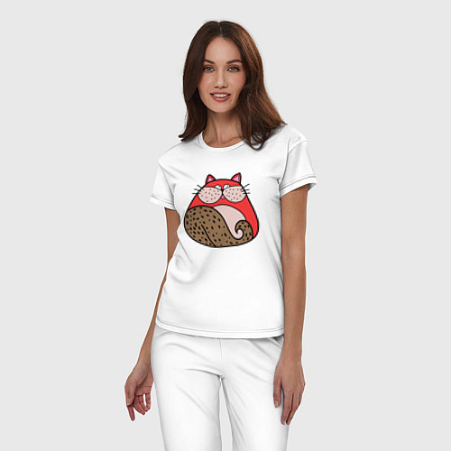 Женская пижама Красный абстрактный кот / Белый – фото 3