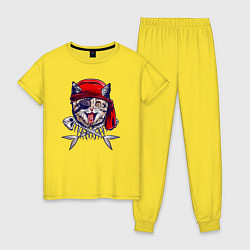 Женская пижама Кот пират и рыбьи кости