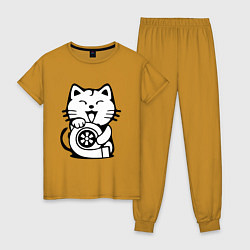 Пижама хлопковая женская JDM Cat & Engine Japan, цвет: горчичный