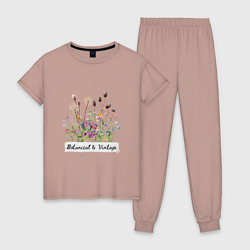 Женская пижама Botanical & Vintage Ботаника Винтаж Цветы / Пыльно-розовый – фото 1