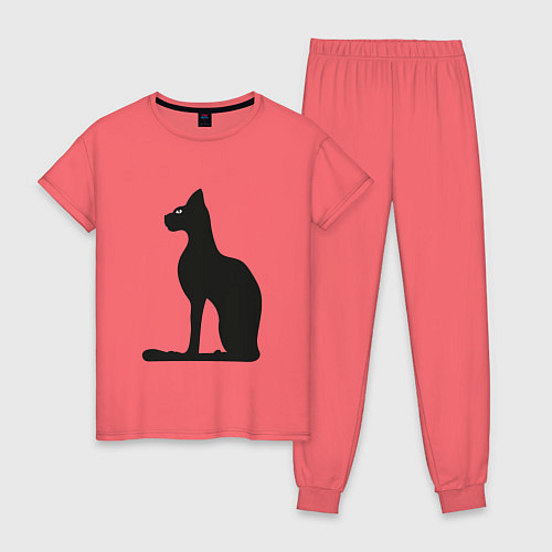 Женская пижама Силуэт черной кошки, Египетская богиня Бастет / Коралловый – фото 1