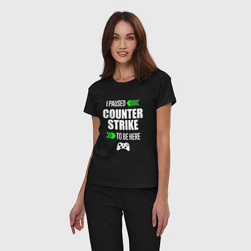 Женская пижама I Paused Counter Strike To Be Here с зелеными стре / Черный – фото 3