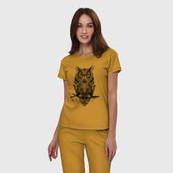 Пижама хлопковая женская Черная сова в узорах, цвет: горчичный — фото 2