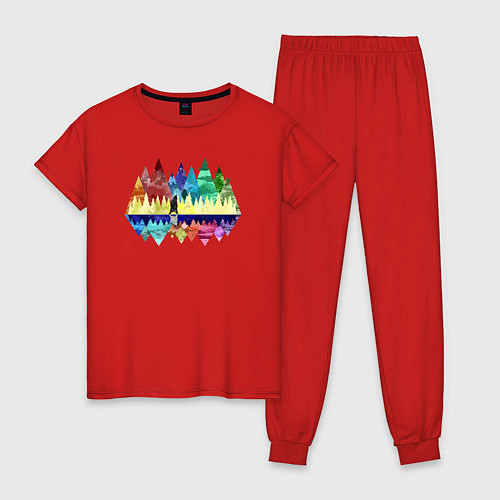 Женская пижама Медведь и разноцветные горы / Красный – фото 1