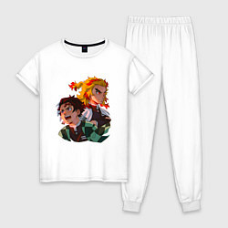 Пижама хлопковая женская Ренгоку и Танджиро типа крутые Клинок рассекающий, цвет: белый