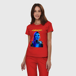 Пижама хлопковая женская Cyberpunk 2077 - Grillz girl, цвет: красный — фото 2
