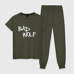 Пижама хлопковая женская Bad Wolf злой волк, цвет: меланж-хаки