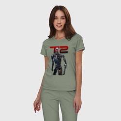 Пижама хлопковая женская Terminator 2 - T800, цвет: авокадо — фото 2
