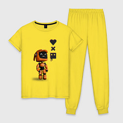 Пижама хлопковая женская Оранжевый робот с логотипом LDR, цвет: желтый