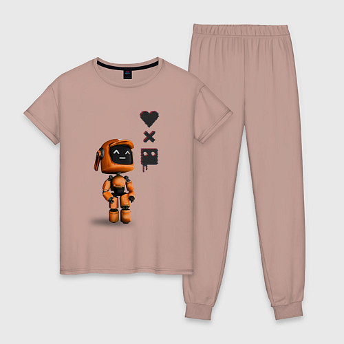 Женская пижама Оранжевый робот с логотипом LDR / Пыльно-розовый – фото 1