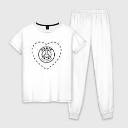 Пижама хлопковая женская Лого PSG в сердечке, цвет: белый