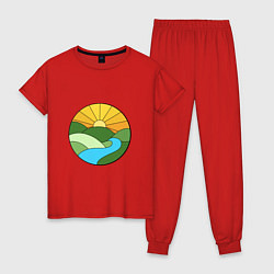 Пижама хлопковая женская Поле солннце, цвет: красный