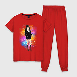 Пижама хлопковая женская Девушка на фоне фейверка, цвет: красный