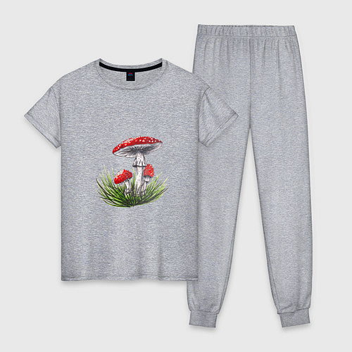 Женская пижама Мухоморы в траве / Меланж – фото 1