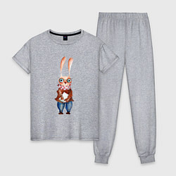 Пижама хлопковая женская Кролик в очках, цвет: меланж