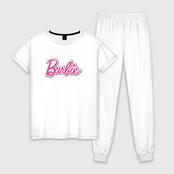 Пижама хлопковая женская Barbie logo, цвет: белый