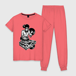 Пижама хлопковая женская Bruce Lee - Vinyl Dj, цвет: коралловый