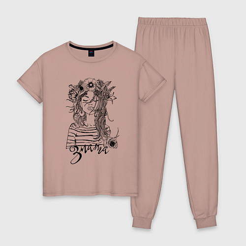 Женская пижама Прекрасная Злата Венок из цветов / Пыльно-розовый – фото 1