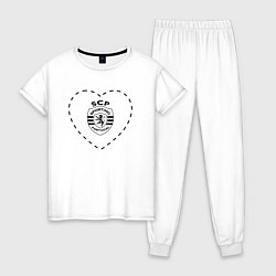 Пижама хлопковая женская Лого Sporting в сердечке, цвет: белый
