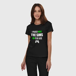 Пижама хлопковая женская I Paused The Sims To Be Here с зелеными стрелками, цвет: черный — фото 2