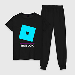 Пижама хлопковая женская Символ Roblox в неоновых цветах, цвет: черный