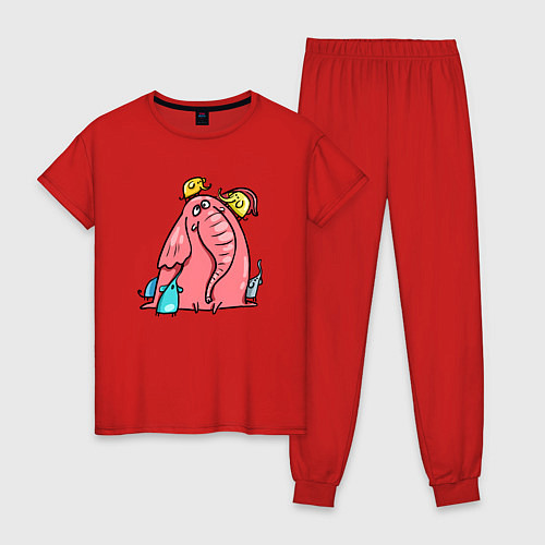 Женская пижама Розовая слоника со слонятами / Красный – фото 1