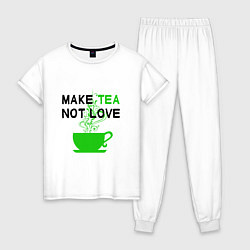 Пижама хлопковая женская Make tea, not love, цвет: белый