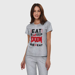 Пижама хлопковая женская Надпись: Eat Sleep Doom Repeat, цвет: меланж — фото 2