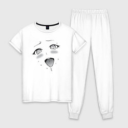 Пижама хлопковая женская Ахегао сердечки, цвет: белый