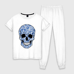 Пижама хлопковая женская Skull gzhel, цвет: белый