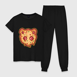 Пижама хлопковая женская Пицца панда, цвет: черный