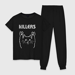 Пижама хлопковая женская The Killers рок кот, цвет: черный