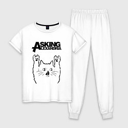 Пижама хлопковая женская Asking Alexandria - rock cat, цвет: белый