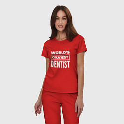 Пижама хлопковая женская Worlds okayest dentist, цвет: красный — фото 2