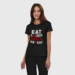 Пижама хлопковая женская Надпись eat sleep Dota repeat, цвет: черный — фото 2