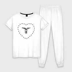 Пижама хлопковая женская Лого Lazio в сердечке, цвет: белый