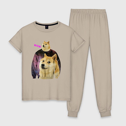 Женская пижама Пёсик Доге в свитере с пёсиком Доге / Миндальный – фото 1