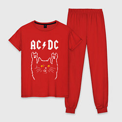 Пижама хлопковая женская AC DC rock cat, цвет: красный