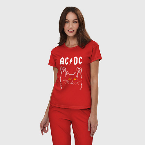 Женская пижама AC DC rock cat / Красный – фото 3