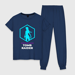 Пижама хлопковая женская Символ Tomb Raider в неоновых цветах, цвет: тёмно-синий