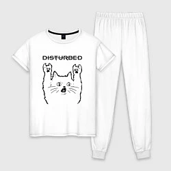 Пижама хлопковая женская Disturbed - rock cat, цвет: белый