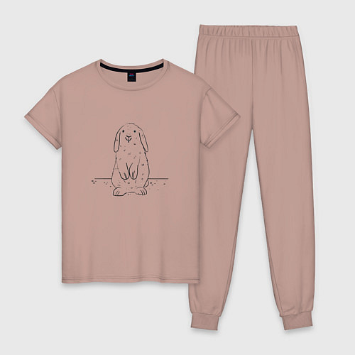 Женская пижама Милый Кролик карандашом / Пыльно-розовый – фото 1