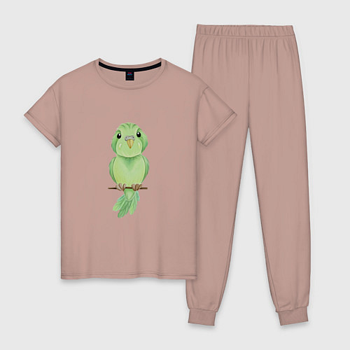 Женская пижама Зелёная птица / Пыльно-розовый – фото 1
