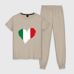 Пижама хлопковая женская Сердце - Италия, цвет: миндальный