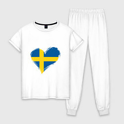 Пижама хлопковая женская Сердце - Швеция, цвет: белый