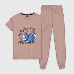 Пижама хлопковая женская Заяц и розовая лента, цвет: пыльно-розовый
