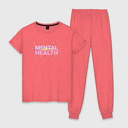 Пижама хлопковая женская Mental health, цвет: коралловый