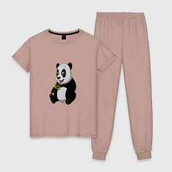 Пижама хлопковая женская Панда ест бамбук, цвет: пыльно-розовый