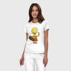 Пижама хлопковая женская Lisa Simpson с гусеницей на даче, цвет: белый — фото 2
